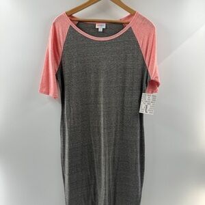 LuLaRoe Julia Midi Dress Size Large Pink & Grey Heather NWT